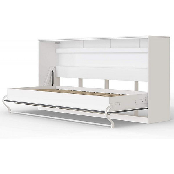 Armoire Lit escamotable 140x200cm Supérieur Horizontal Lit Mural Blanc-Anthracite Brillant