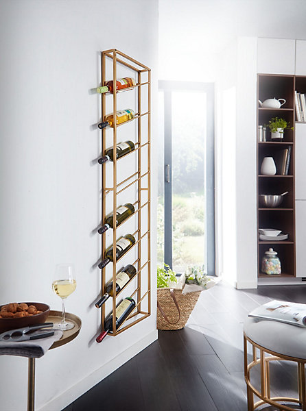 Casier à Vin Mural Métal Doré 36x150x8cm étagère Porte-bouteilles étroit FineBuy