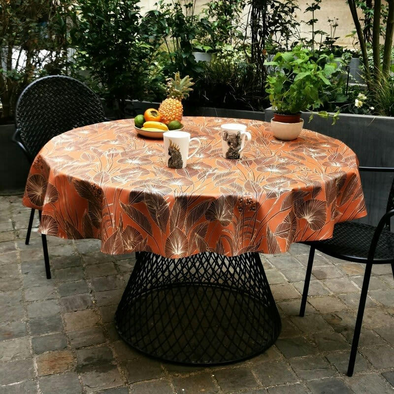 JUNGLE - Nappe enduite ronde 160 x 160 cm marron