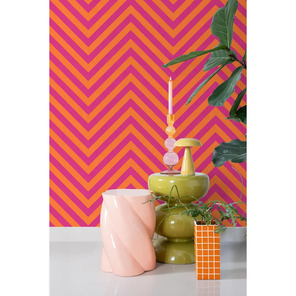 ESTAhome behang chevronpatroon oranje en fuchsia roze - 50 x 900 cm
