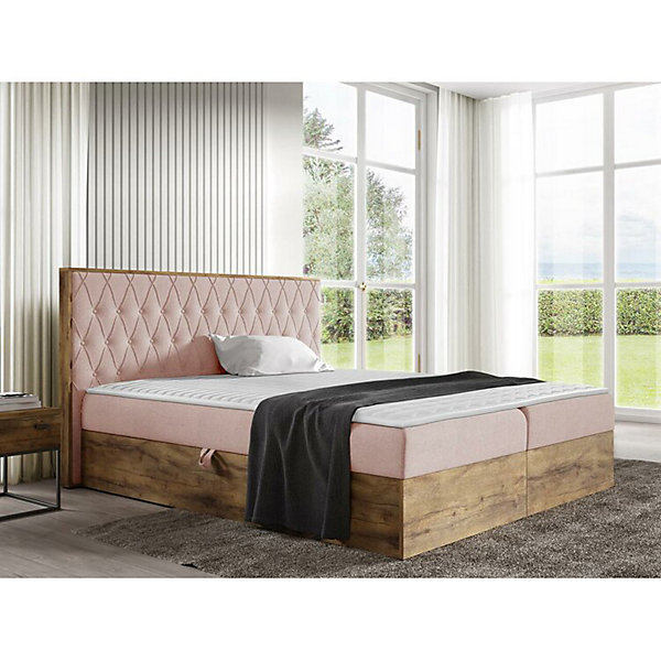 Lit continental Baltimore 190, Unique, Rose, Tissu, Disponible