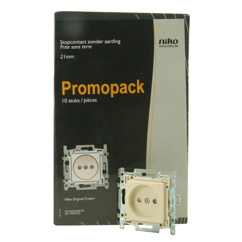 Prise sans broche de terre encastrable crème 21 mm 10 pièces NIKO