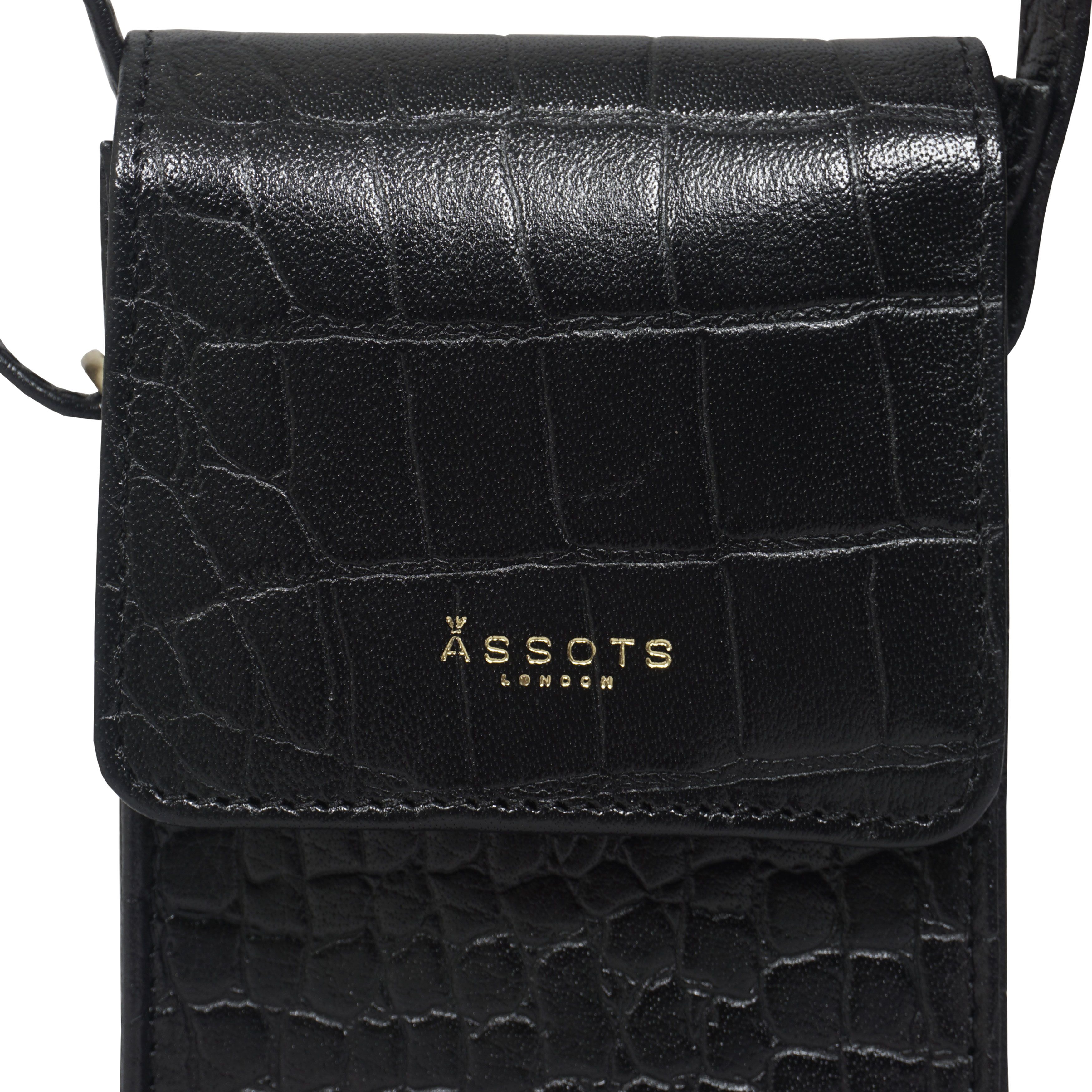Assots London TRACY' Croc Textured Real Leather Crossbody Phone Bag