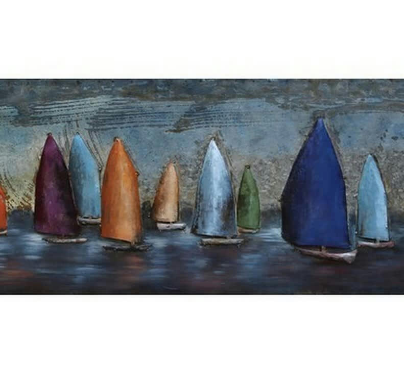 MÉTAL BRASS - Tableau relief en métal régate voiliers 180x50