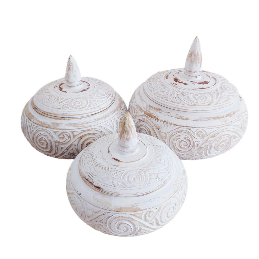 ZARA - Boîtes en bois sculpté, blanc - Lot de 3