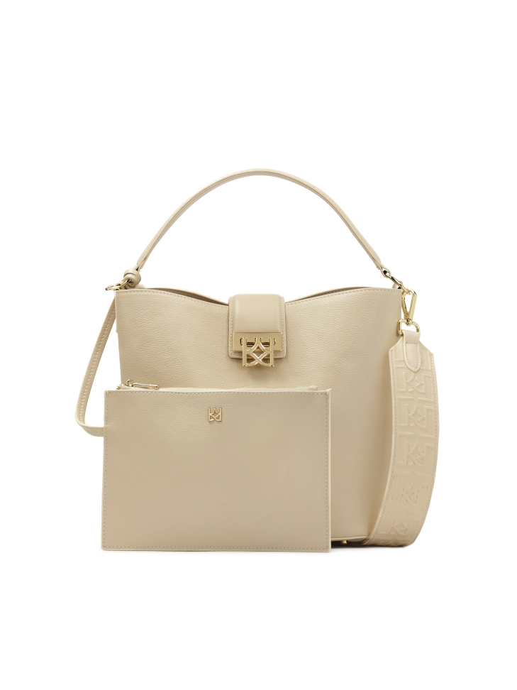 Cream handbag with quilted bottom and two straps