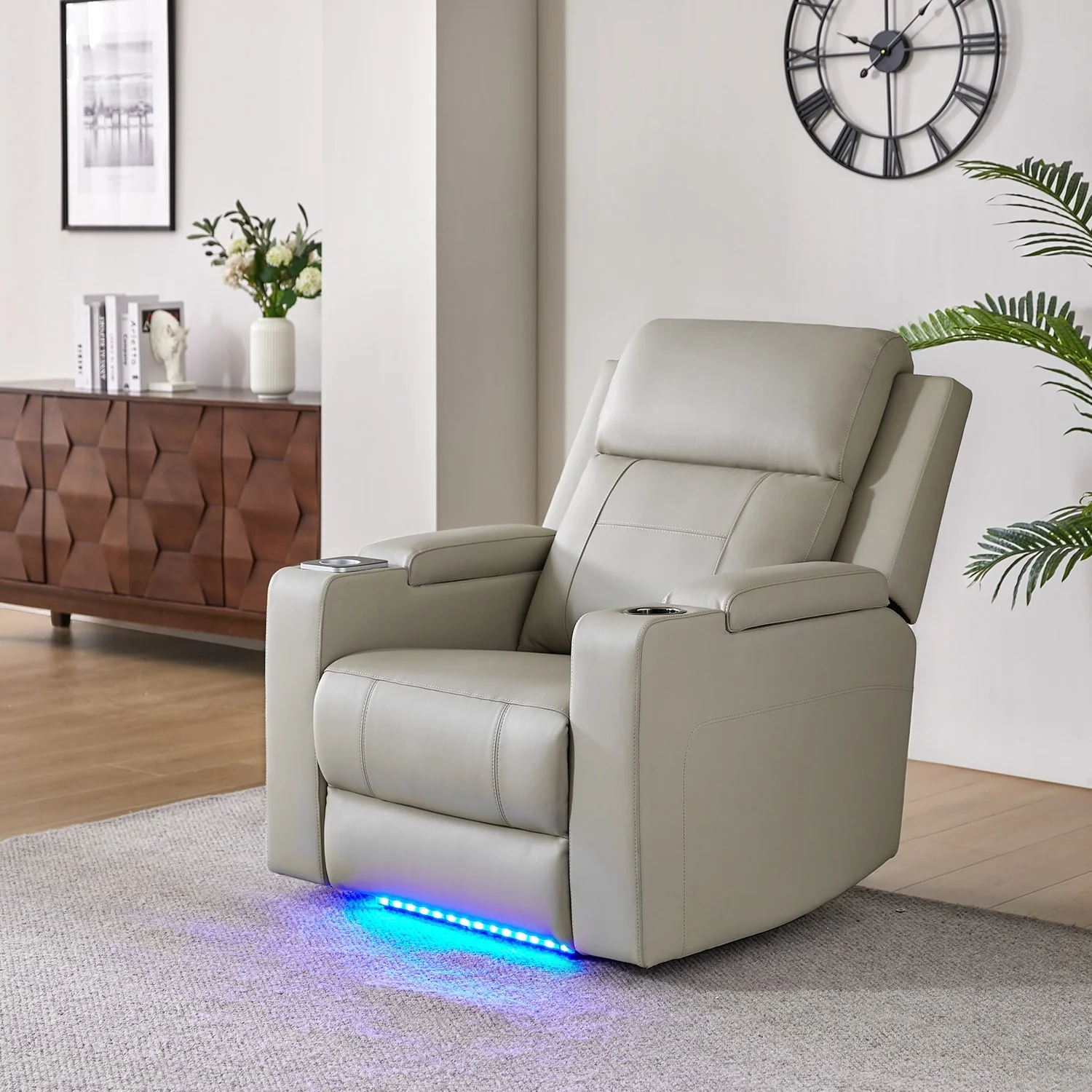 Laura 35.04 Wide Genuine Leather Power Recliner with Adjustable Headrests by HULALA HOME