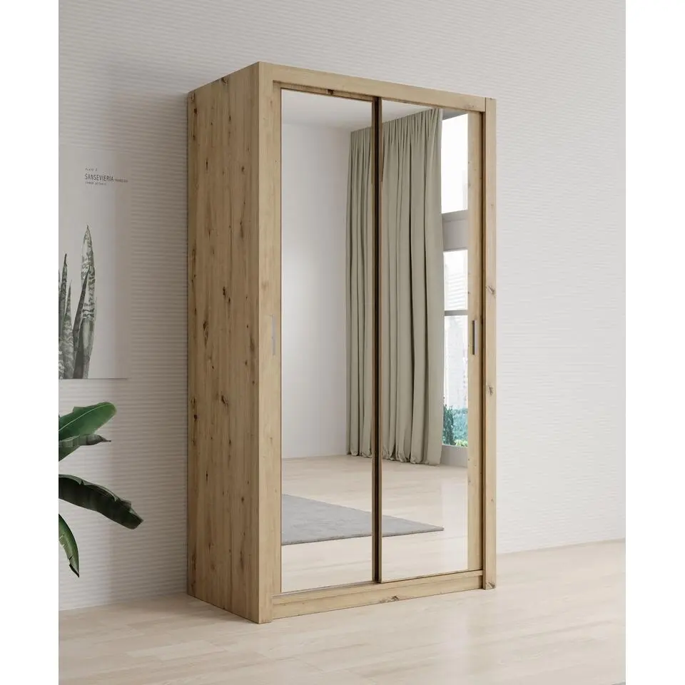 Meubella - Kledingkast Blake - Eiken - 120 cm - Met spiegel