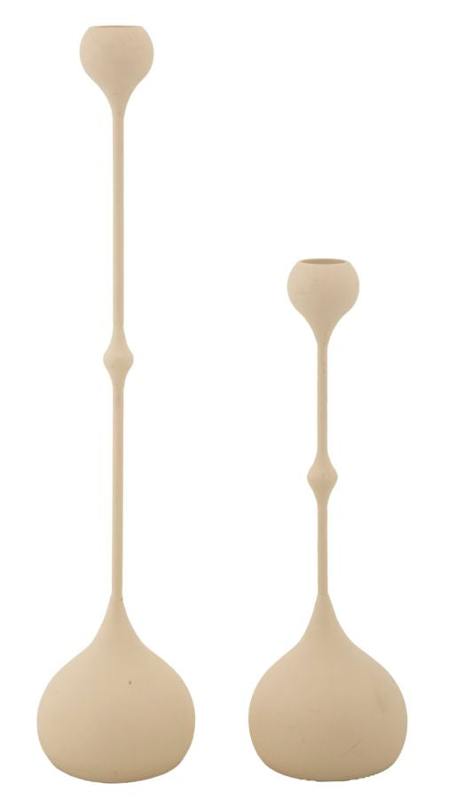 Set van 2 crèmekleurige en gouden metalen kaarsenhouders