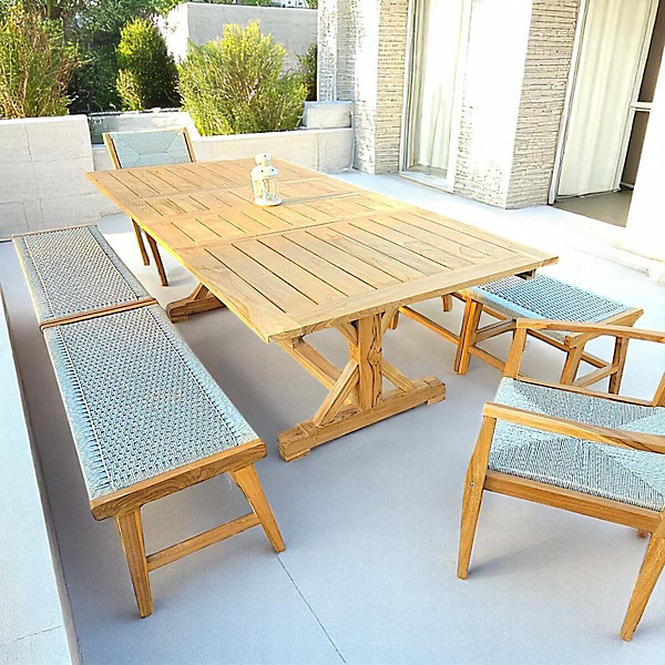 Harmonya - table de jardin 10 personnes extensible 180/240cm - avec 4 bancs 120cm et 2 fauteuils HDPE gris