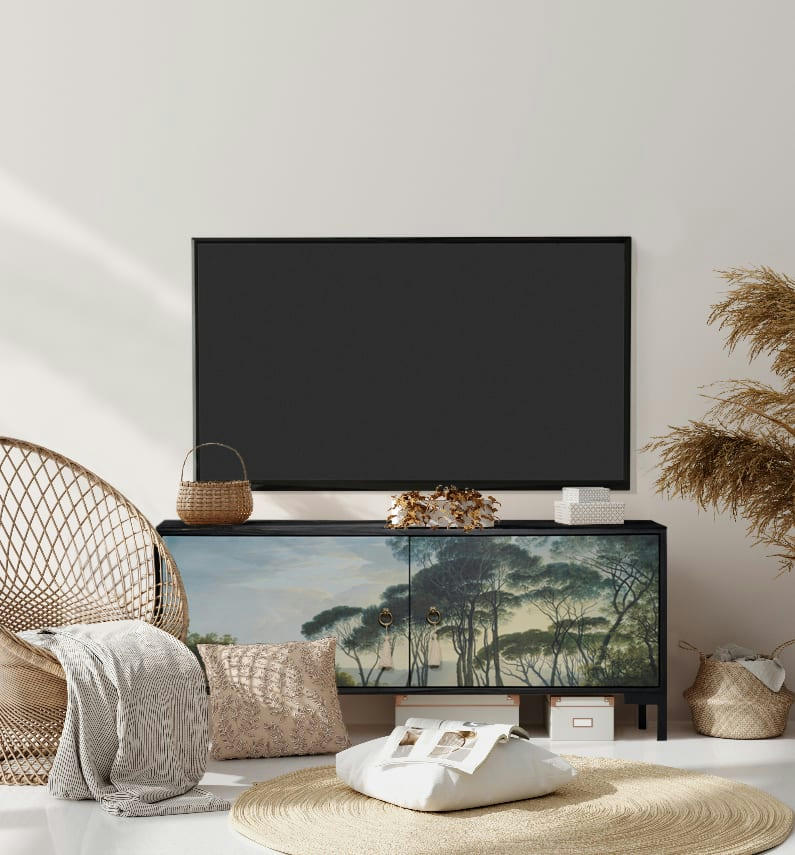 HENDRICK - Meuble TV 2 portes laqué MDF imprimé forestier