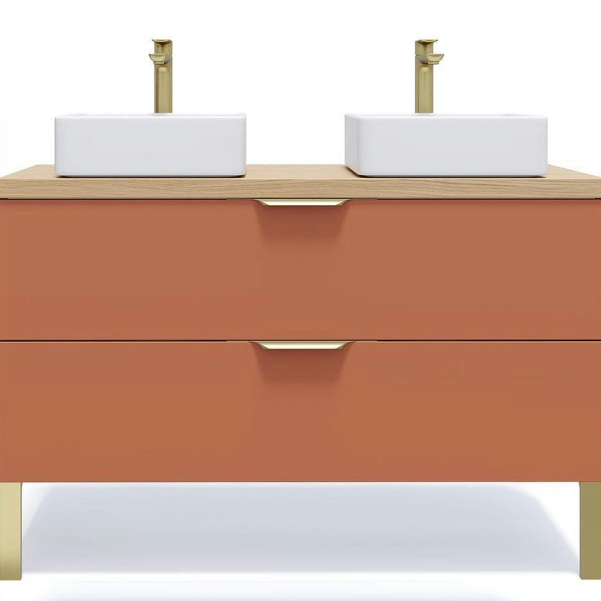 VENICE - Meuble salle de bain 2 vasques posées 120cm 2 tiroirs Terracotta