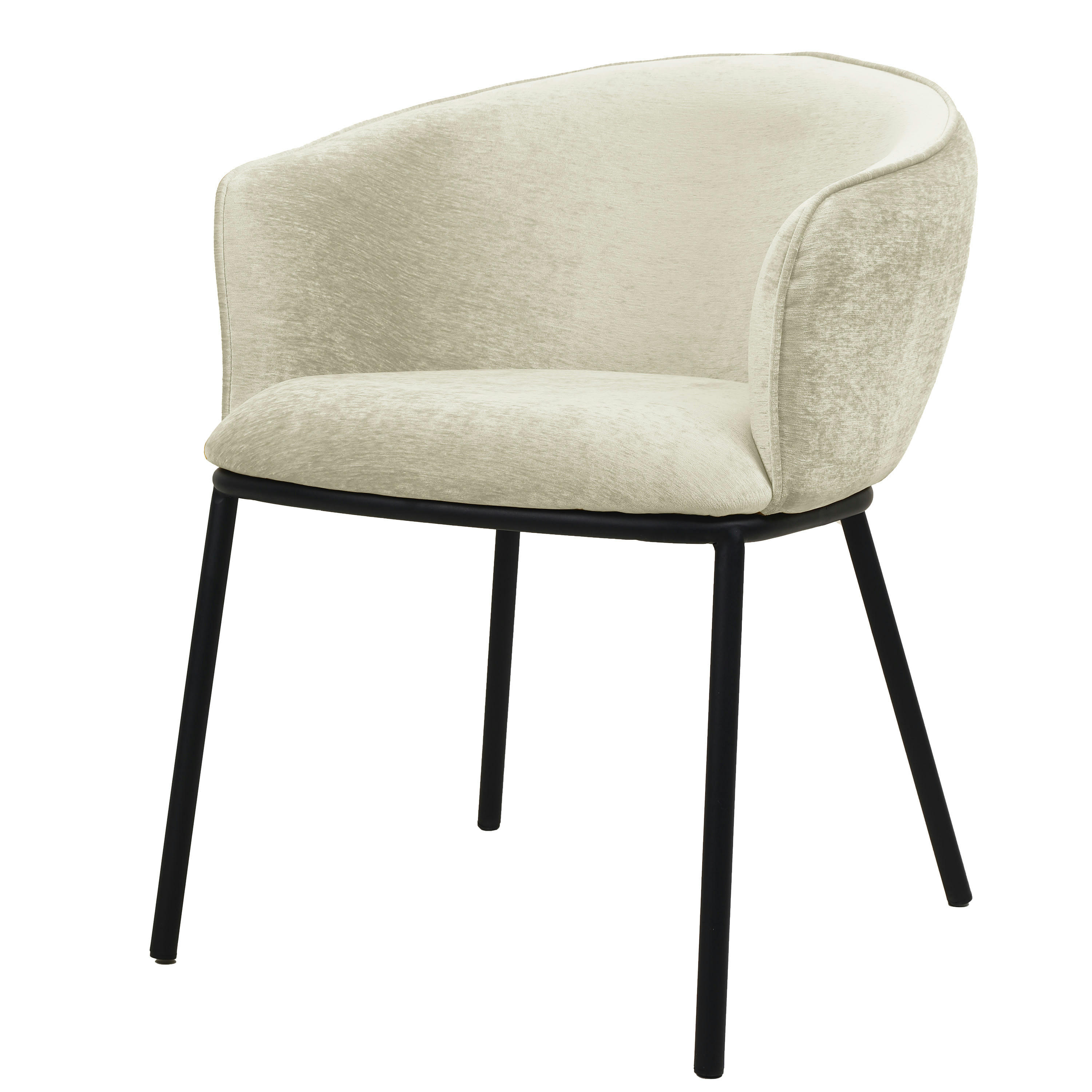 ALVIN - Fauteuil de table en tissu Ecru et métal noir mat