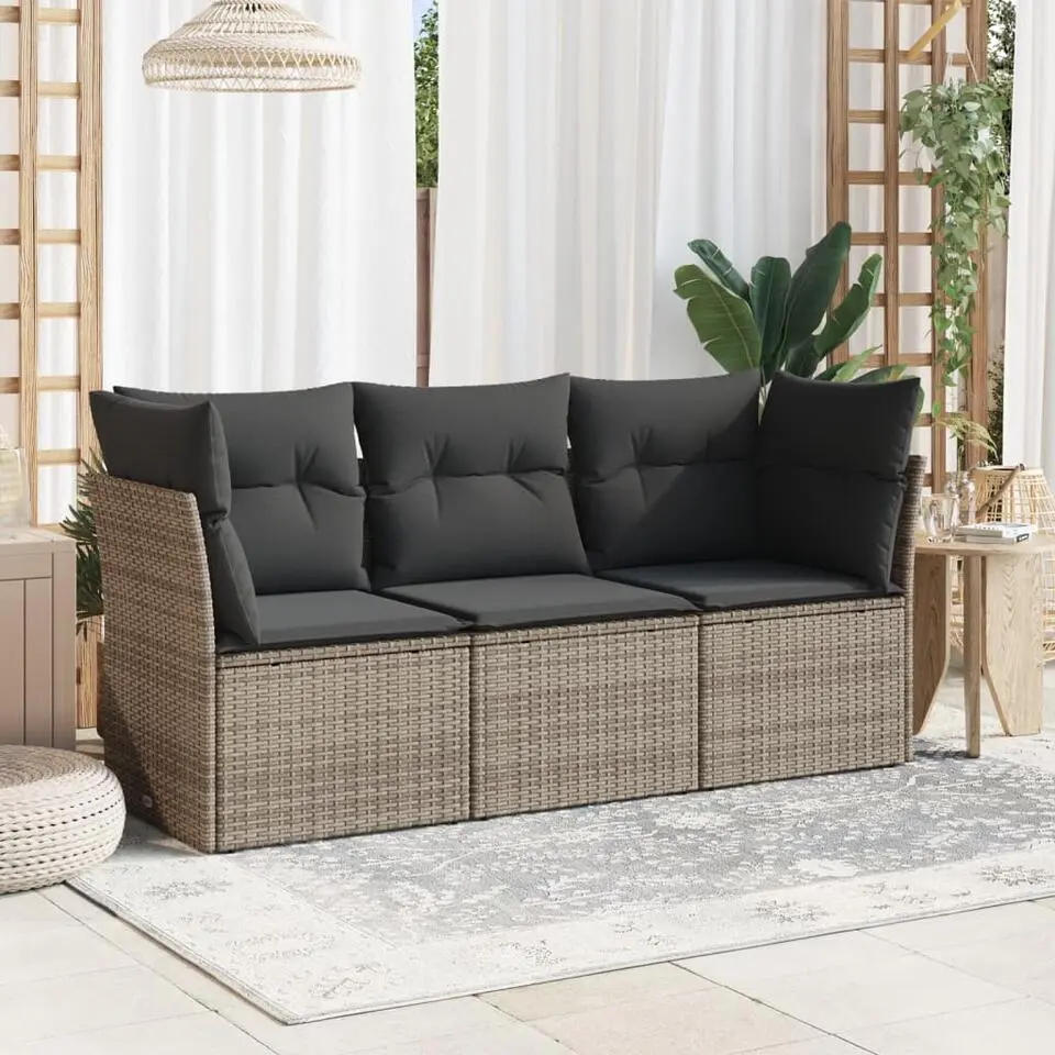 vidaXL Loungeset met kussens - set van 3 - Grijs - Poly Rattan - 179x62x69 cm
