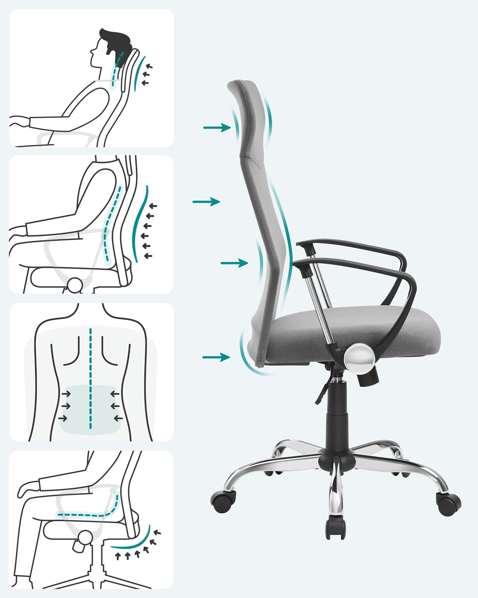 - Fauteuil de bureau rembourré tissu polyester gris