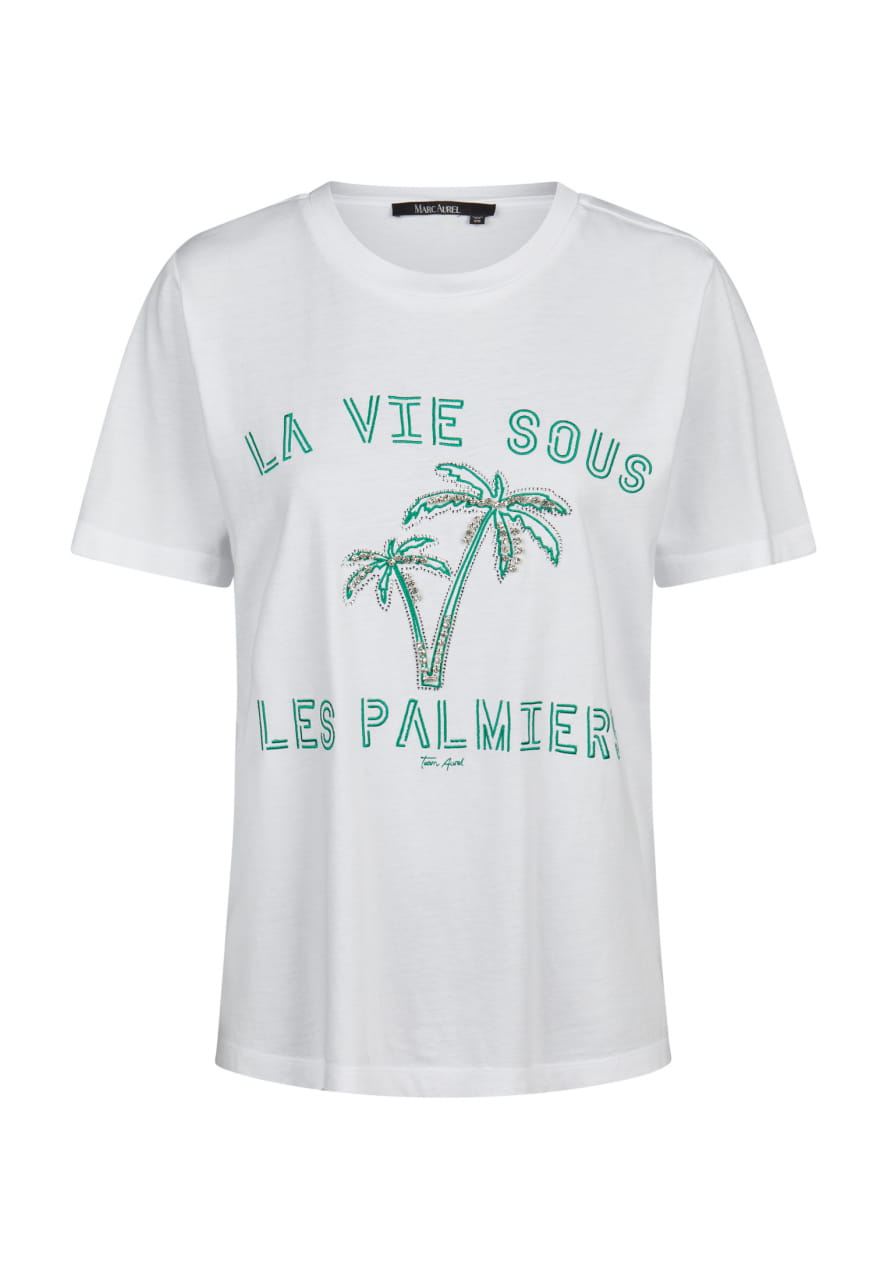 Shirt mit Schriftzug und Strass Applikationen