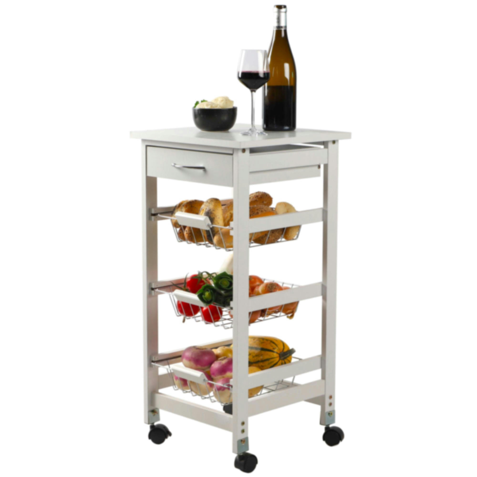 - Desserte à roulettes avec 1 tiroirs et 3 paniers blanc