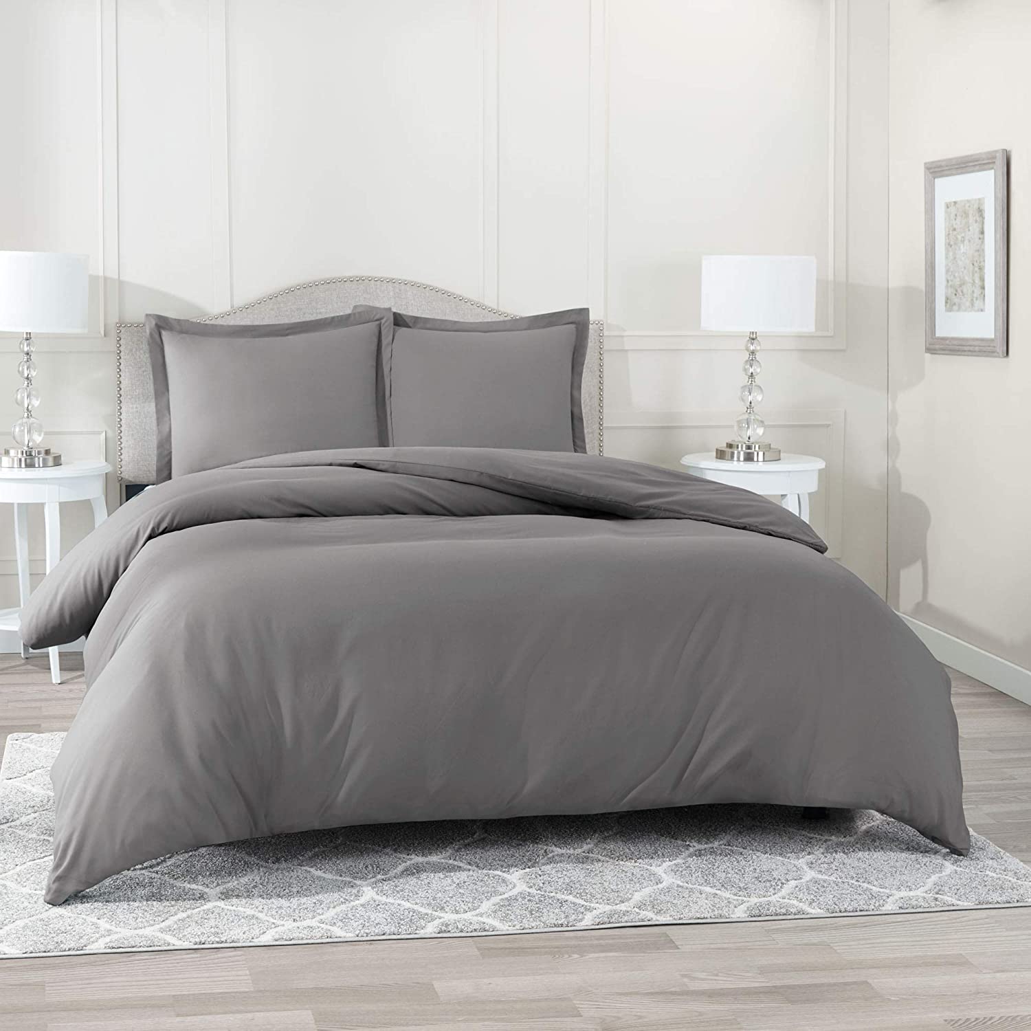 Egyptian Cotton Comforter Cover Set with Button Closure Fitted Sheet 2 Pillow Shams