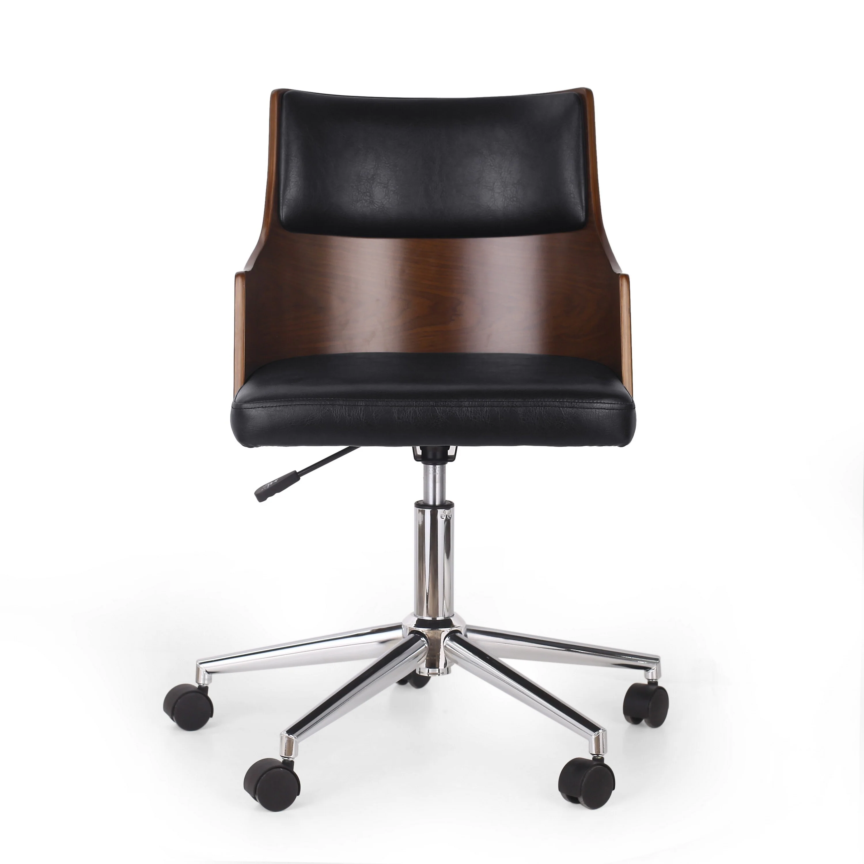 Rolling Swivel Office Chair, Black Faux Leather, Dark Brown, Chrome