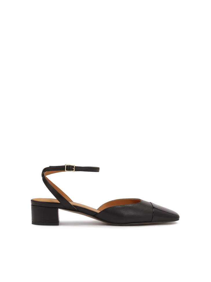 Black pumps with ankle wrap strap