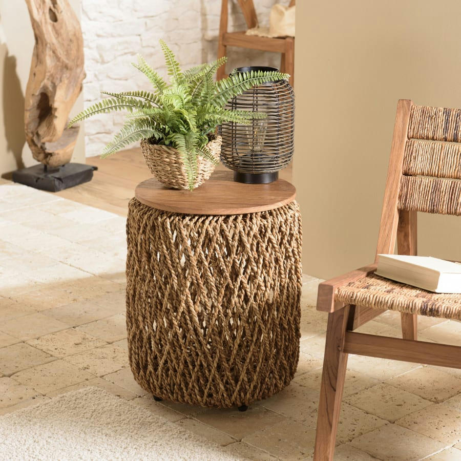 ALIDA - Table d'appoint ronde en tissage de fibre de cocotier D38