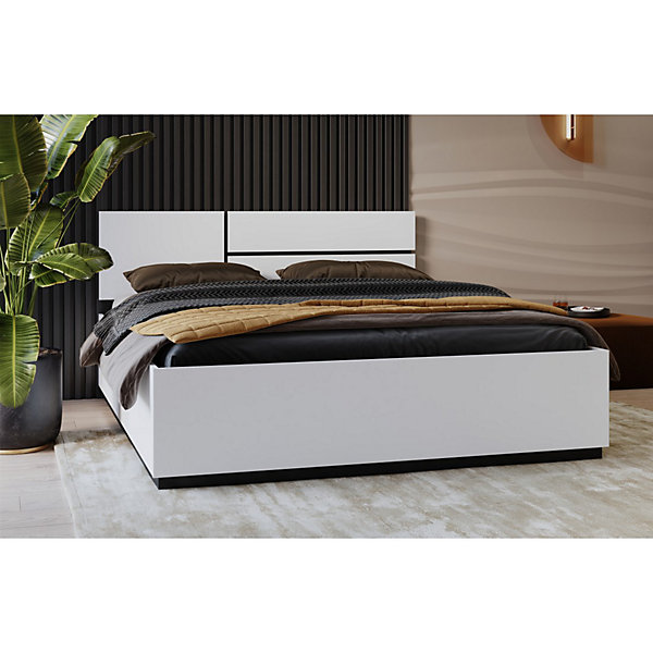 Lit HAVANA 160x200 cm blanc et noirDesign moderne et structure robuste