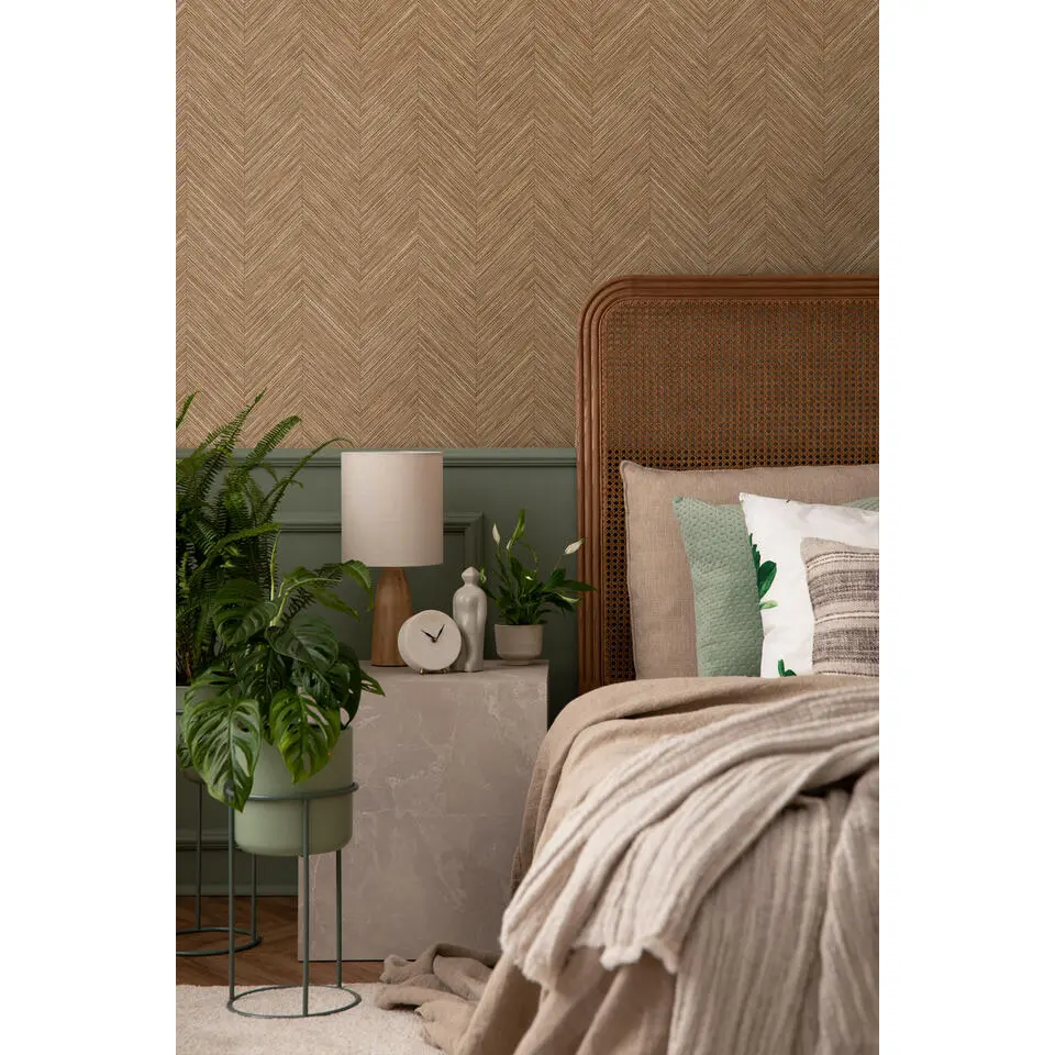 Sanders & Sanders behang visgraat-motief oranje bruin - 53 cm x 10 m