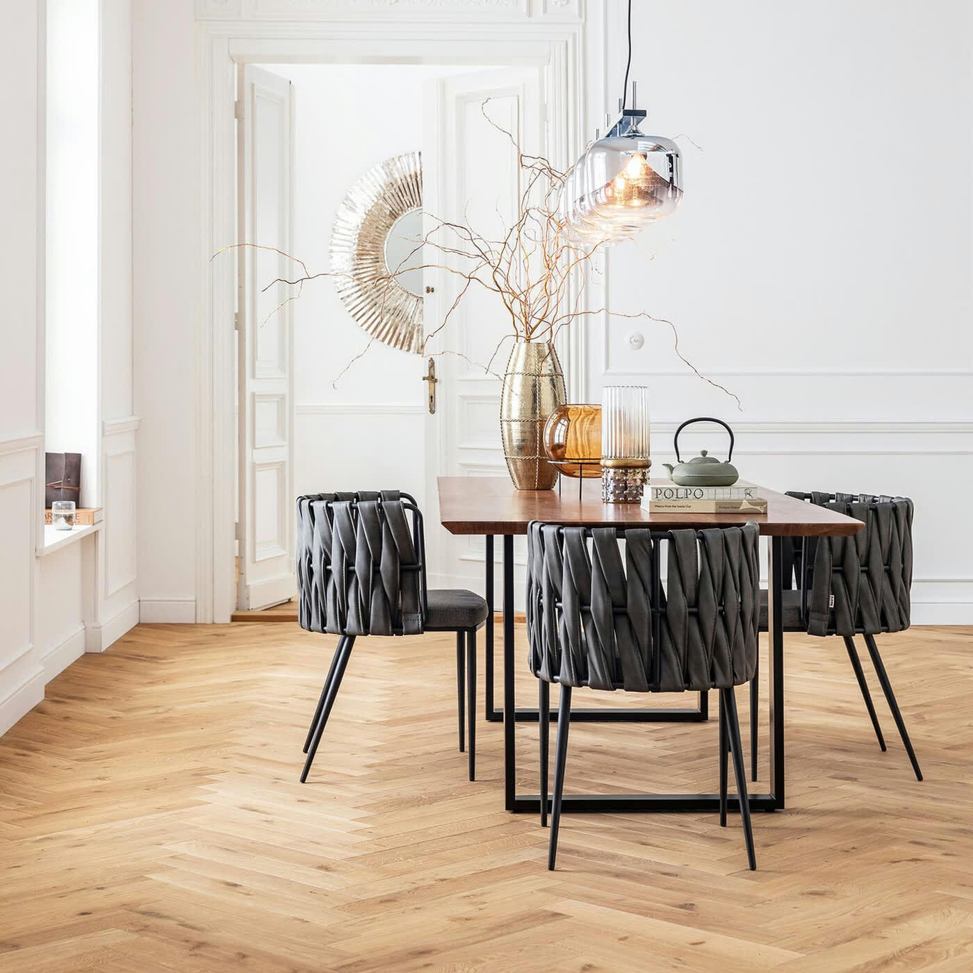 CHEERIO - Chaise avec accoudoirs grise et acier