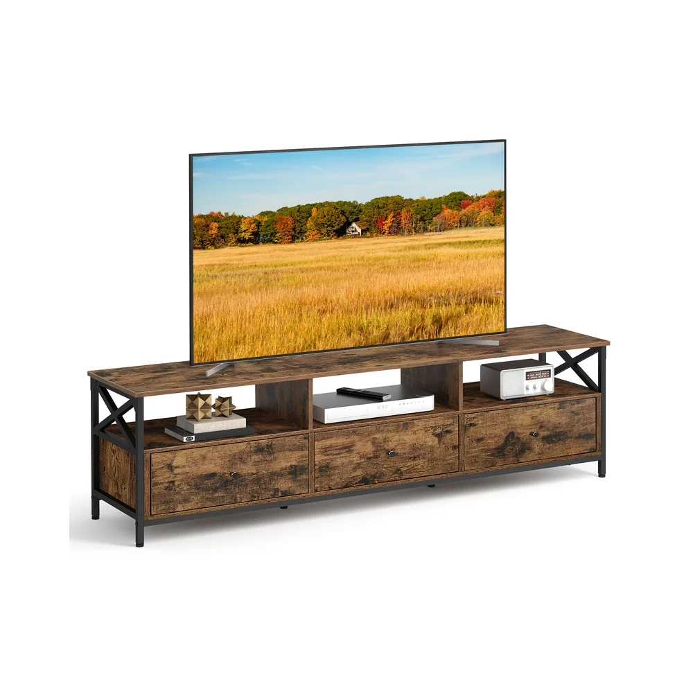Meuble TV avec trois tiroirs et trois étagères pour rangement