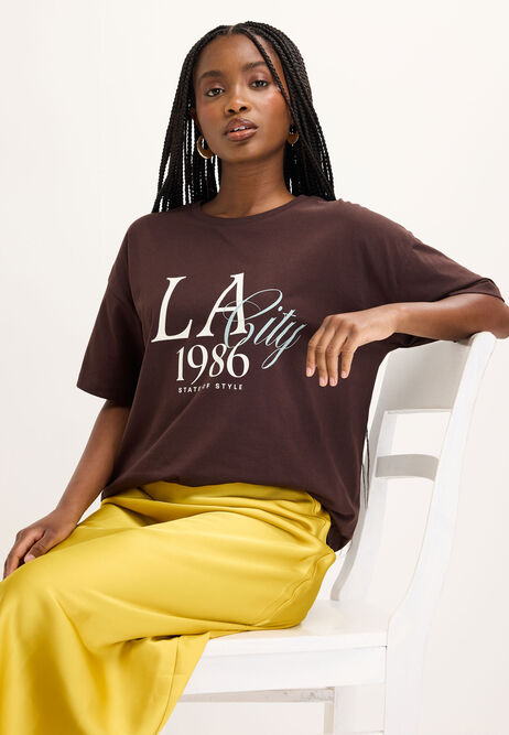 Womens Chocolate Brown Cotton LA City T-Shirt