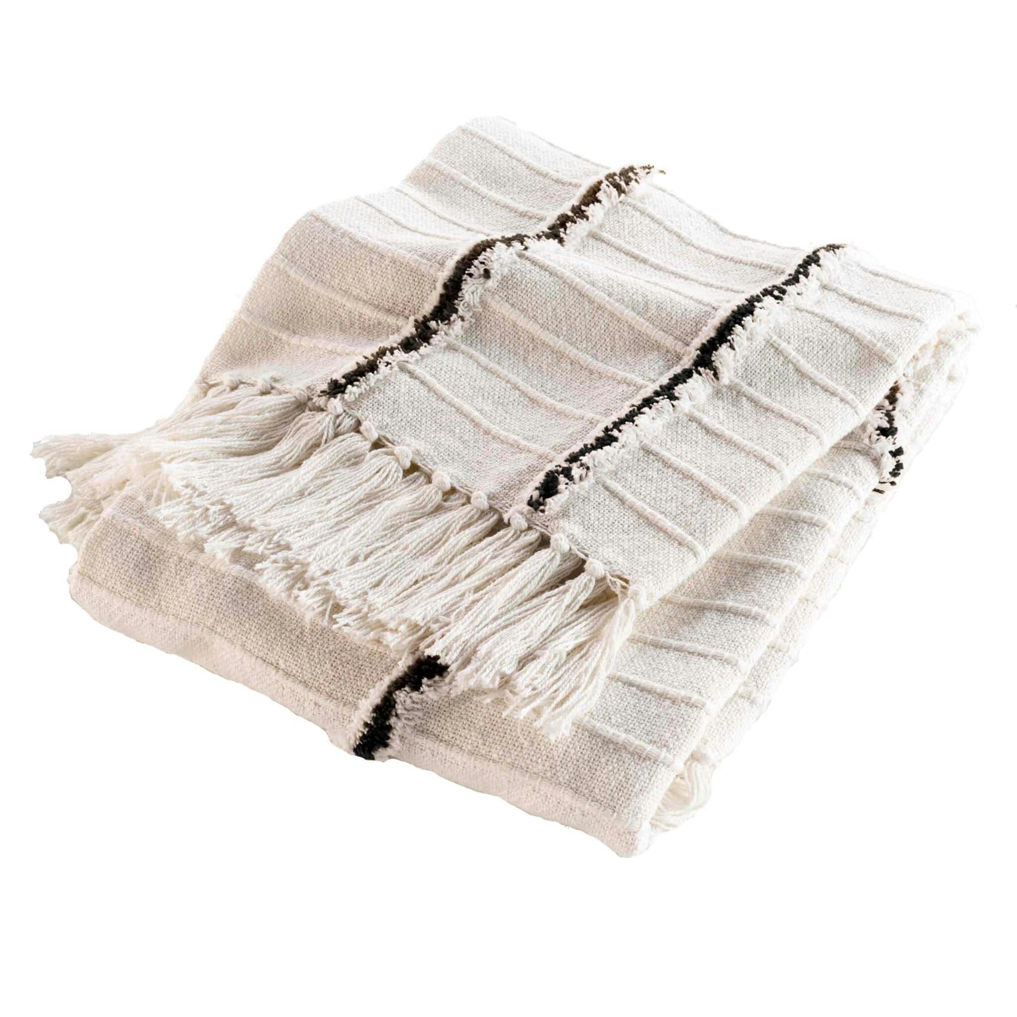 - Plaid à franges avec fantaisie colorée coton noir 125x150 cm