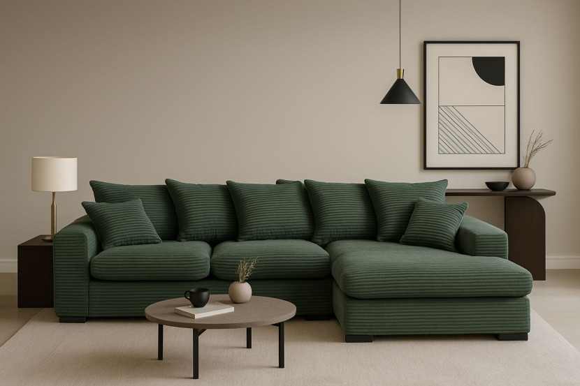 Sofa w kształcie L GABON, tkanina Zoom, Zielony Prawostronny