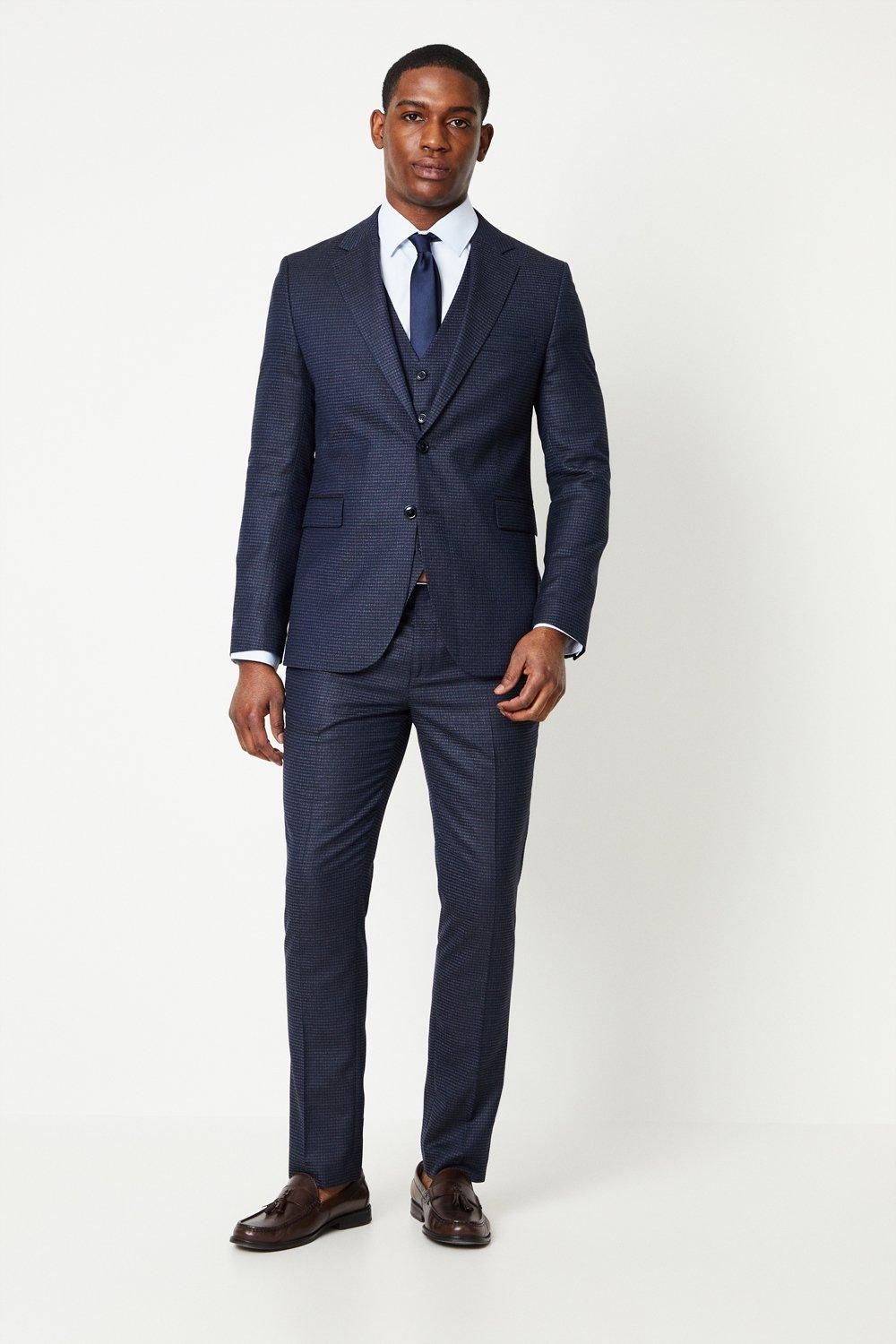 Burton Tonal Grid Check Slim Fit Wedding Suit Trouser
