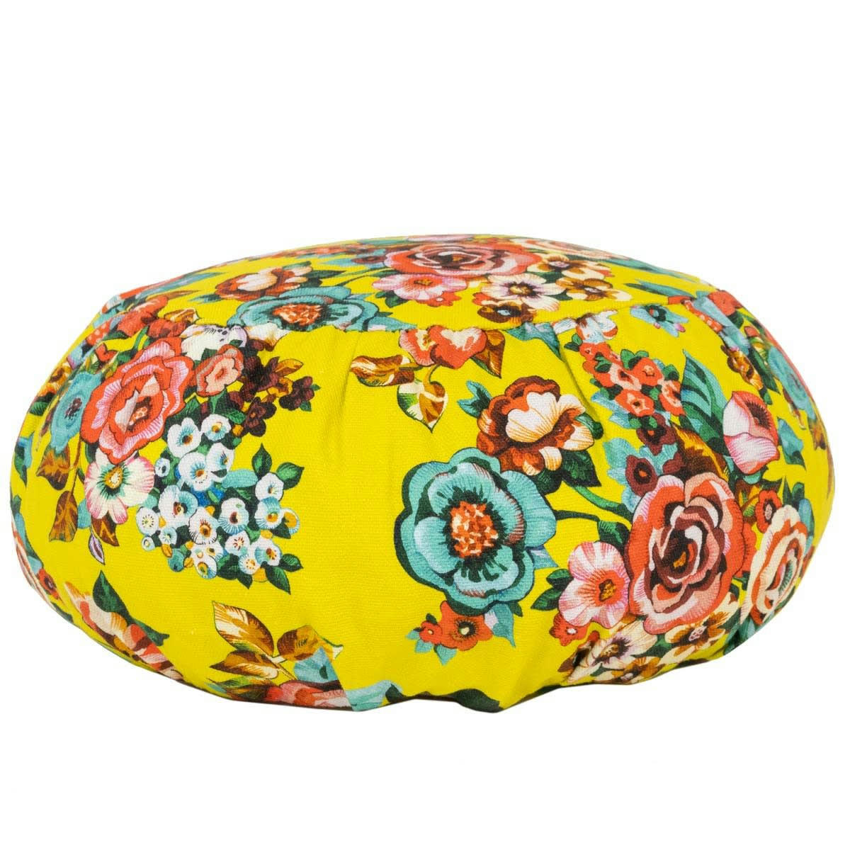 SAKURI - Coussin de méditation en coton imprimé fleuri jaune