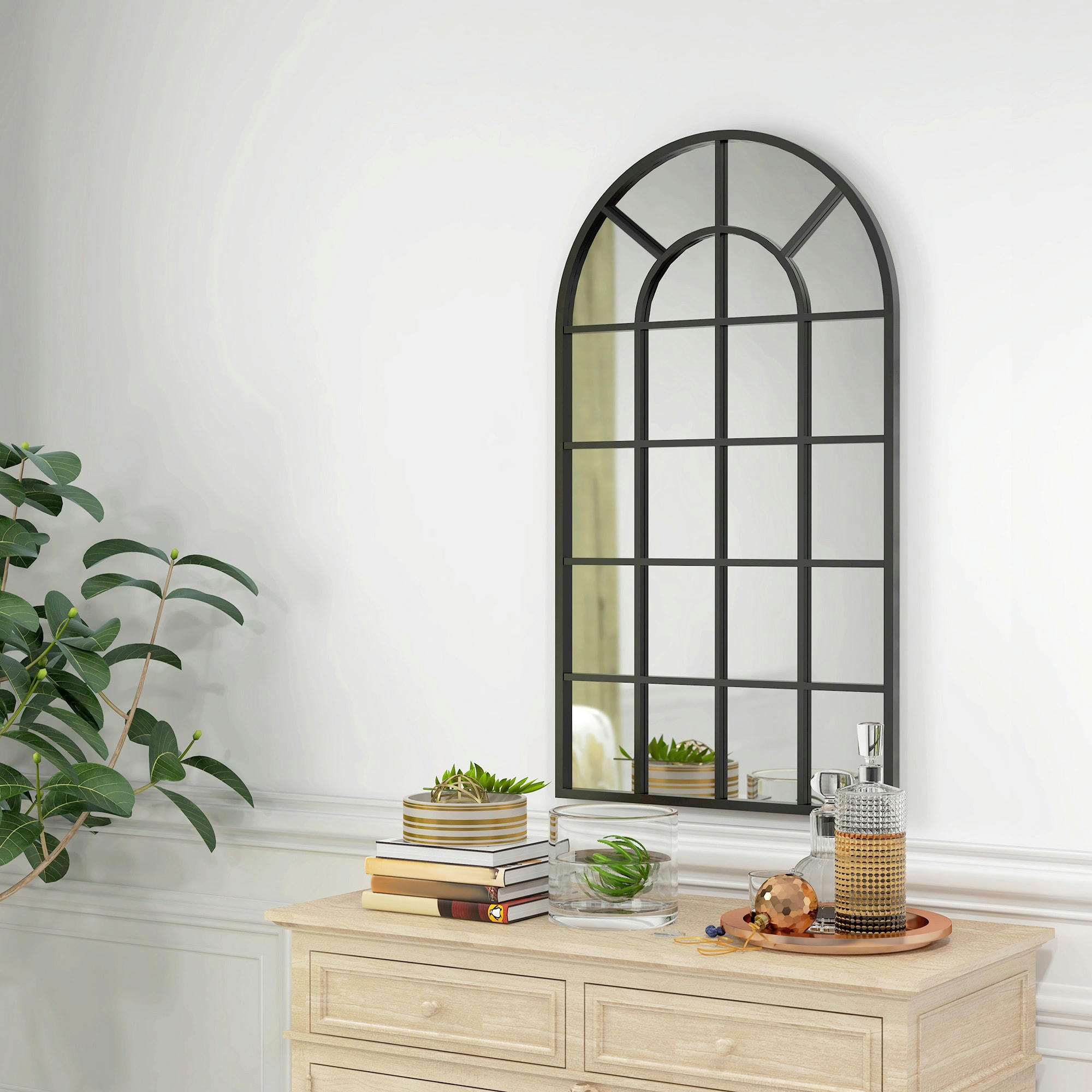 - Miroir mural style verrière style classique chic métal noir verre