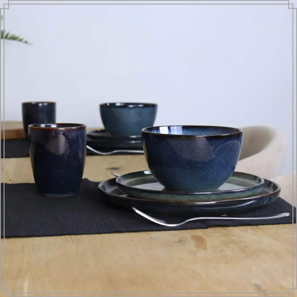 OTIX Dinerborden Bordenset 12 Persoons 26cm Blauw Aardewerk EBONY