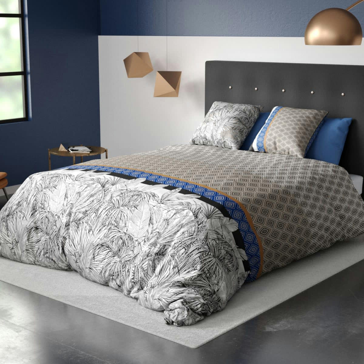 TOKI - Parure housse de couette coton gris 220x240 cm