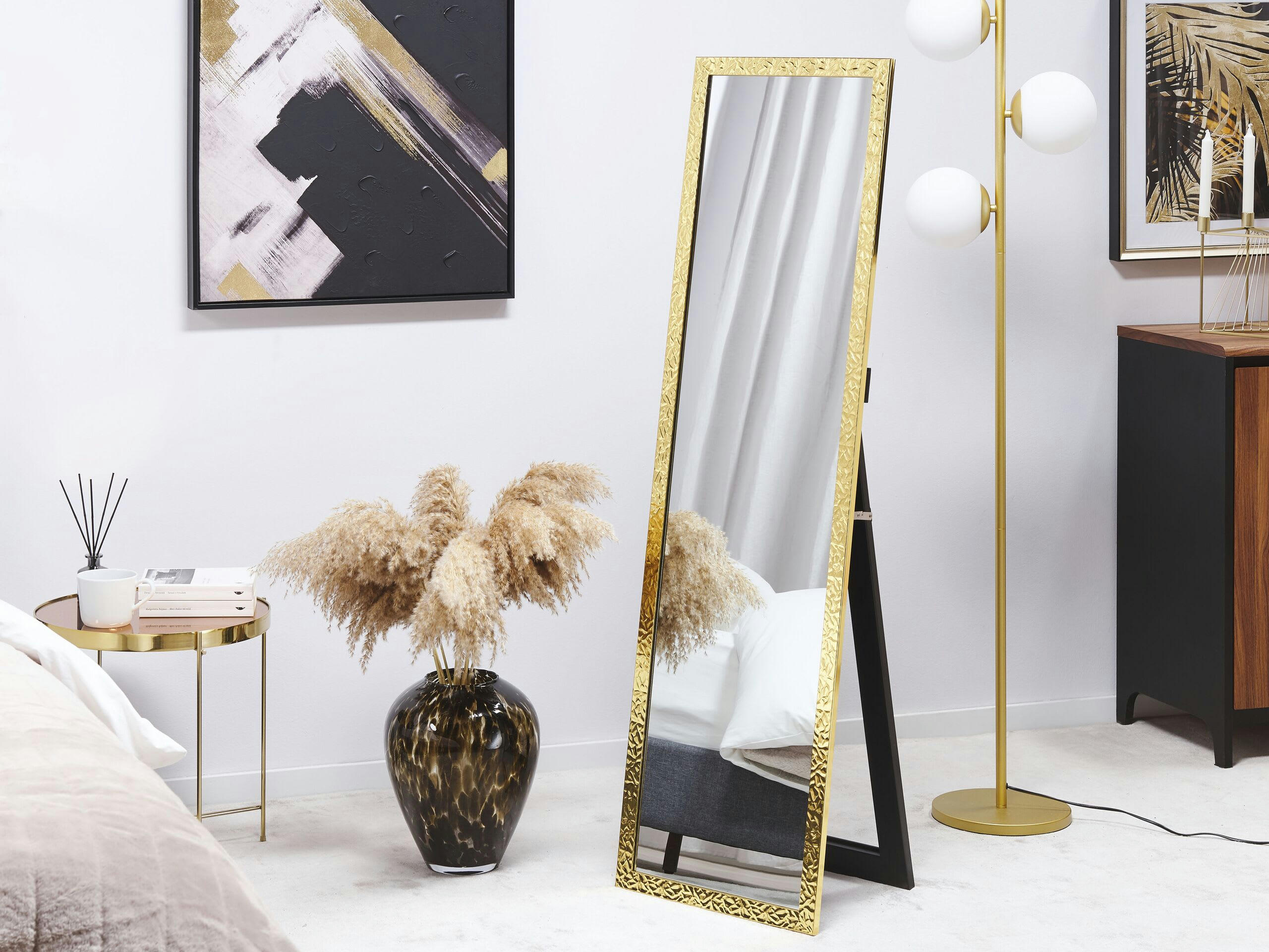 BRECEY - Miroir sur pied en matériaux synthétiques doré 140x40