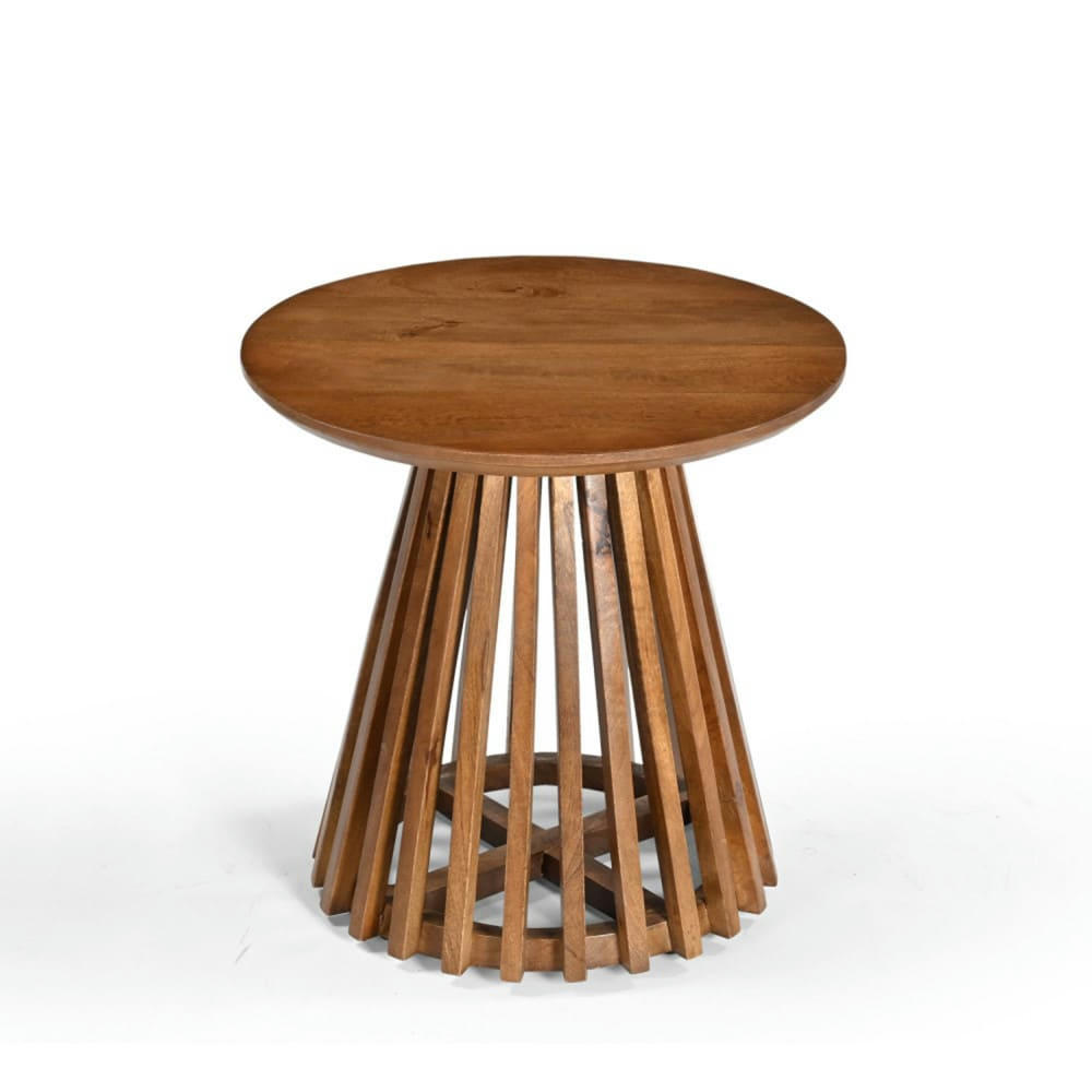 JAMBI - Table d'appoint ronde en bois massif D50cm bois foncé