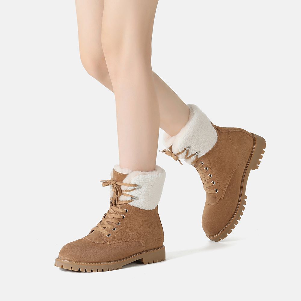 EverAu Australia Sheepskin Knitted Wool Sittella Fashion Chunky Boots with Rubber Sole