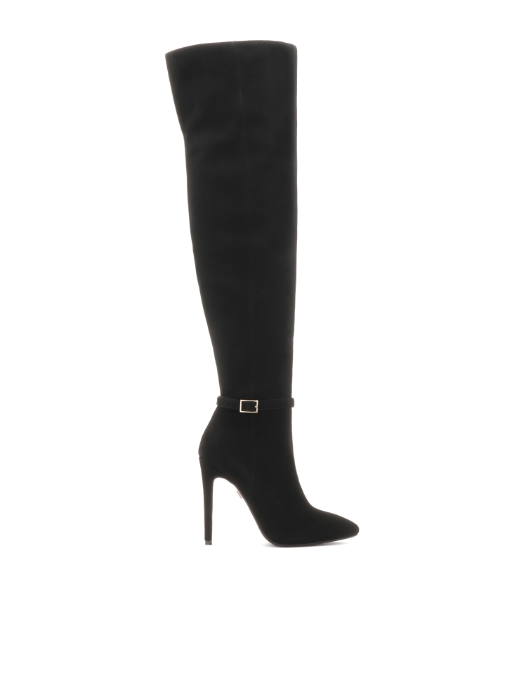 Suede oveer knee  boots on a high stiletto heel