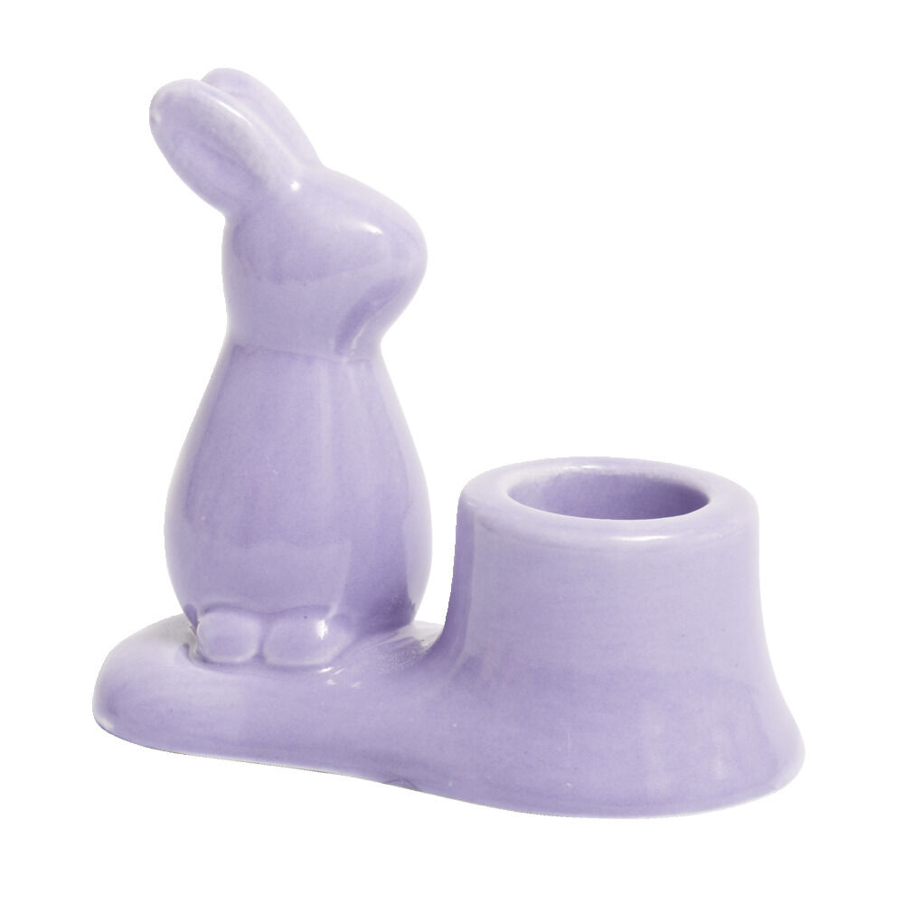 Bougeoir en céramique avec lapin couleur pastel 9,5x5xH8,5cm (3 modèles)