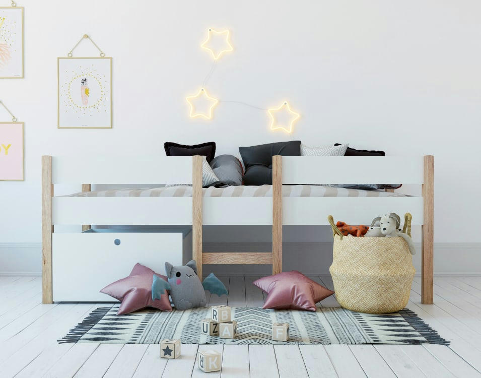 ALTO - Lit enfant   blanc  effet bois    90x200