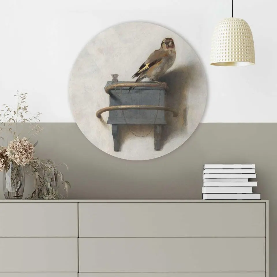 Glasschilderij Carel Fabritius Het Puttertje - &Oslash; 50 - Bruin