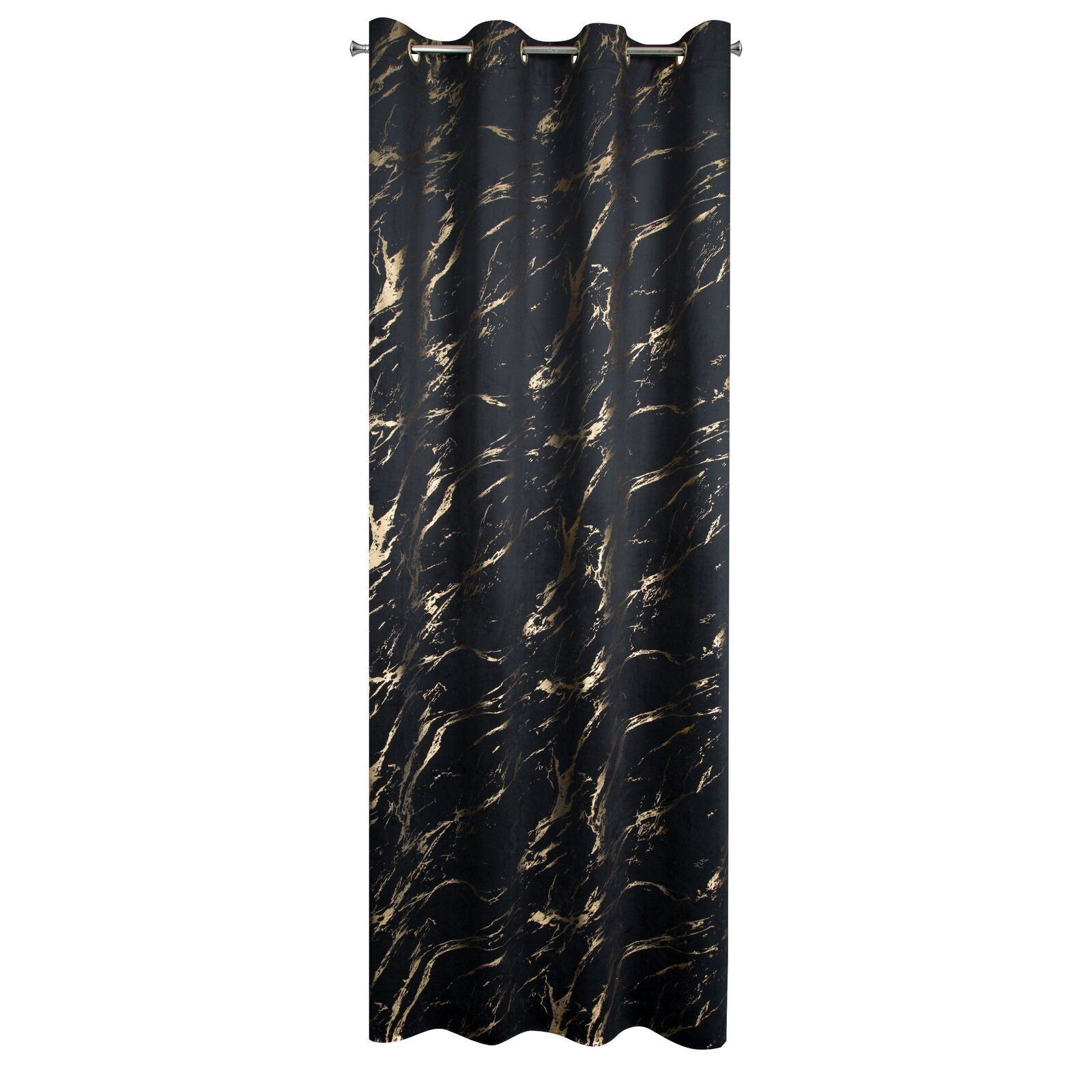 Zasłona MOLLY 140x250 cm czarna z złotym marmurem welwet przelotki
