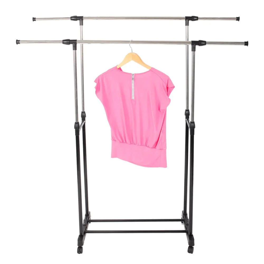 Single/Dual-bar Vertical & Horizontal Stretching Stand Clothes Rack with Shoe Shelf