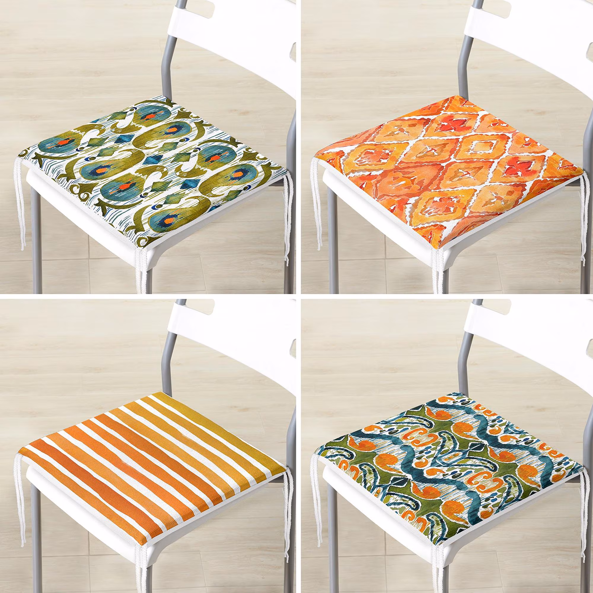 Modern Artistic Chair Cushions|Square Pads with Abstract Geometric & Organic Shapes (Set of 4)|Washable Chair Pad