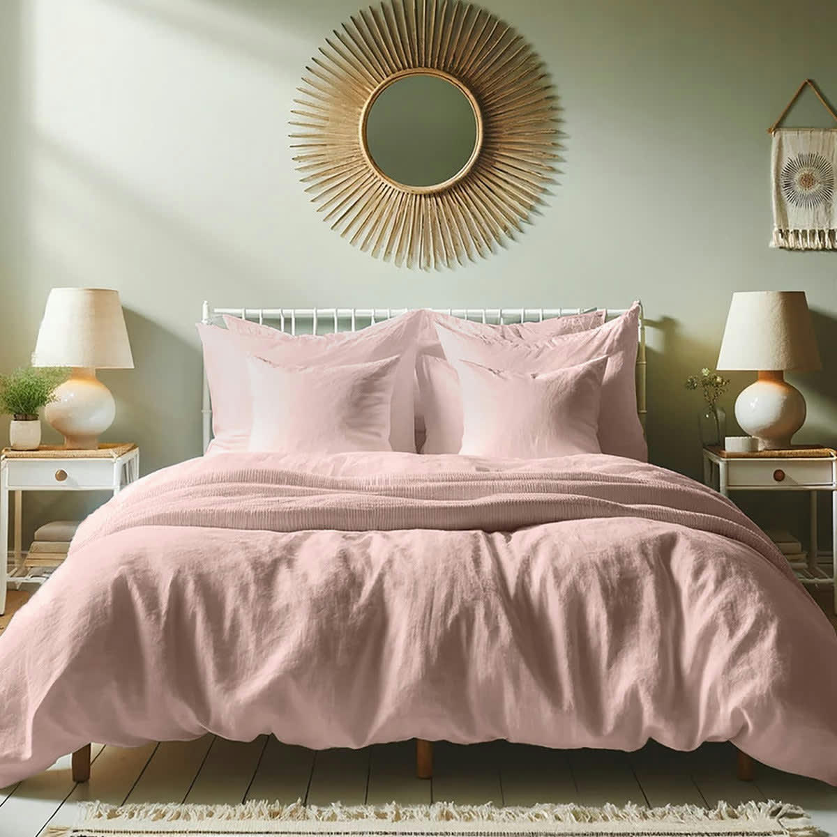 HORTENSE - Drap housse lin lavé  140x190x30 vieux rose