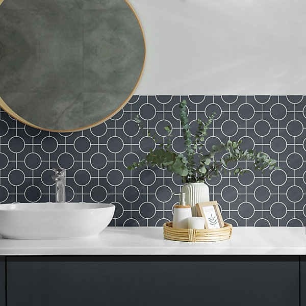 Panneau Mural PVC Wallfluent 50x50 cm Motif Géométrique De Cercles Et De Lignes 4 pièces