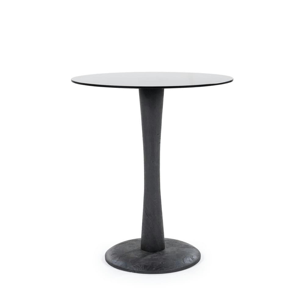 BOOGIE - Table d'appoint ronde en verre et bois de manguier D60cm noir